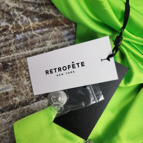 Retrofete Saige Double Breasted Blazer in Lime Punch Green Size Medium NWT Satin - Picture 10 of 12